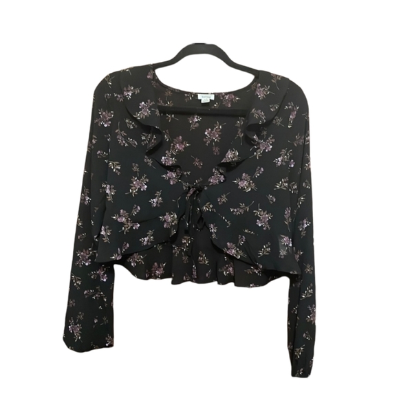 Garage Floral Tie-Front Sheer Crop Top - Picture 1 of 9